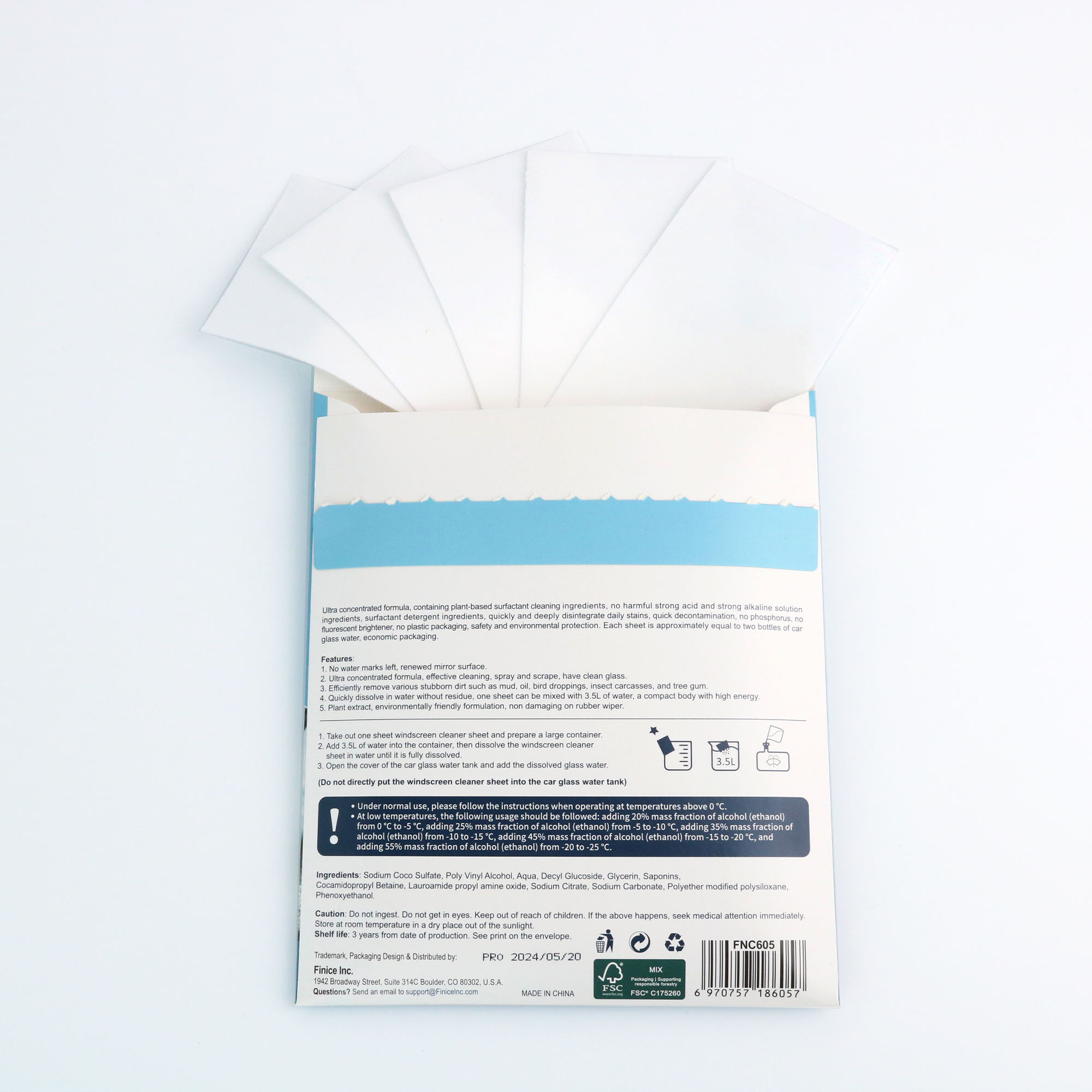 Support custom body glass cleaning sheet production of automobile glass water to remove dirt and oil removal film cleaning agent